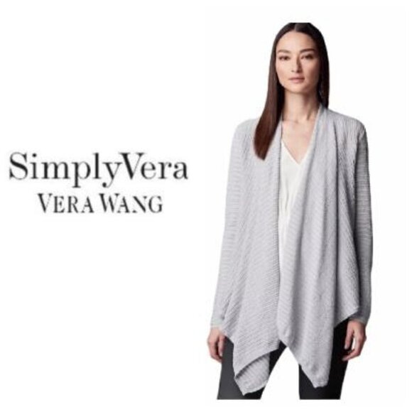 Simply Vera Wang Womens Gray Textured Flyaway Open Cardigan Sweater Sz S New - Picture 8 of 9